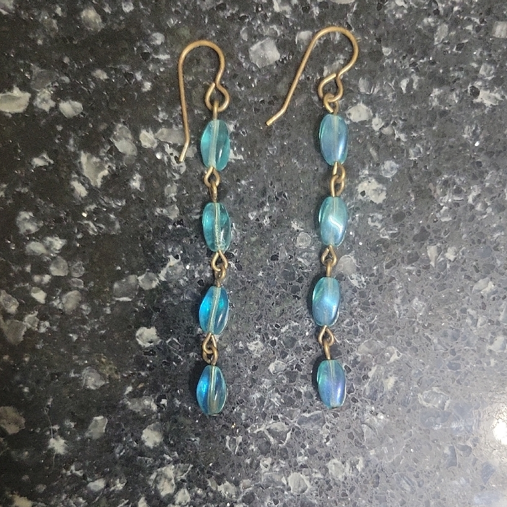 Elegant Blue Beaded Dangle Earrings